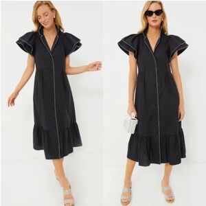 Tuckernuck Black Ruffle Sleeve Midi Dress NWT